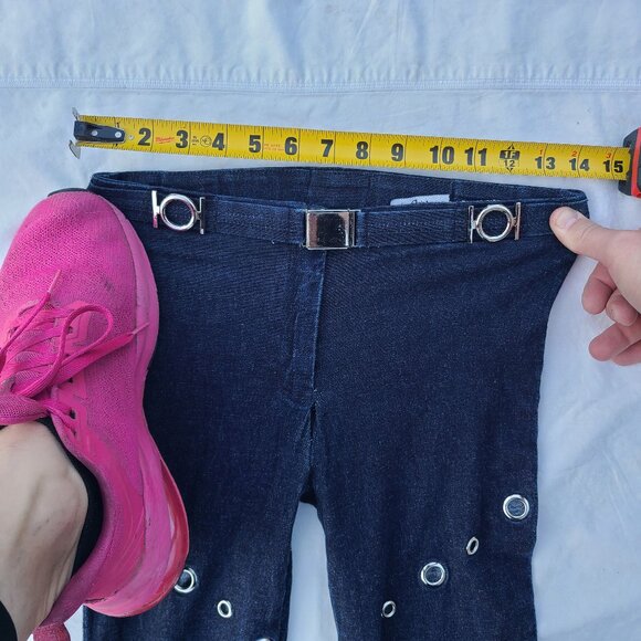 G-IV Metal Ring Grommet Dark Deep Blue Stretch Bootcut Blue Jeans - Size 5 - Picture 5 of 12